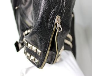 Moschino Cheap & Chic Peace Sign Studded Belted Black Leather