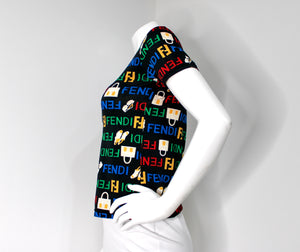 FENDI JEANS フェンディシャツ 総柄 イタリア製 Fendi Jeans Multicolor Logo Print T-Shirt circa 1980s – Vintage by
