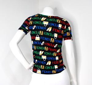 FENDI JEANS フェンディシャツ 総柄 イタリア製 Fendi Jeans Multicolor Logo Print T-Shirt circa 1980s – Vintage by
