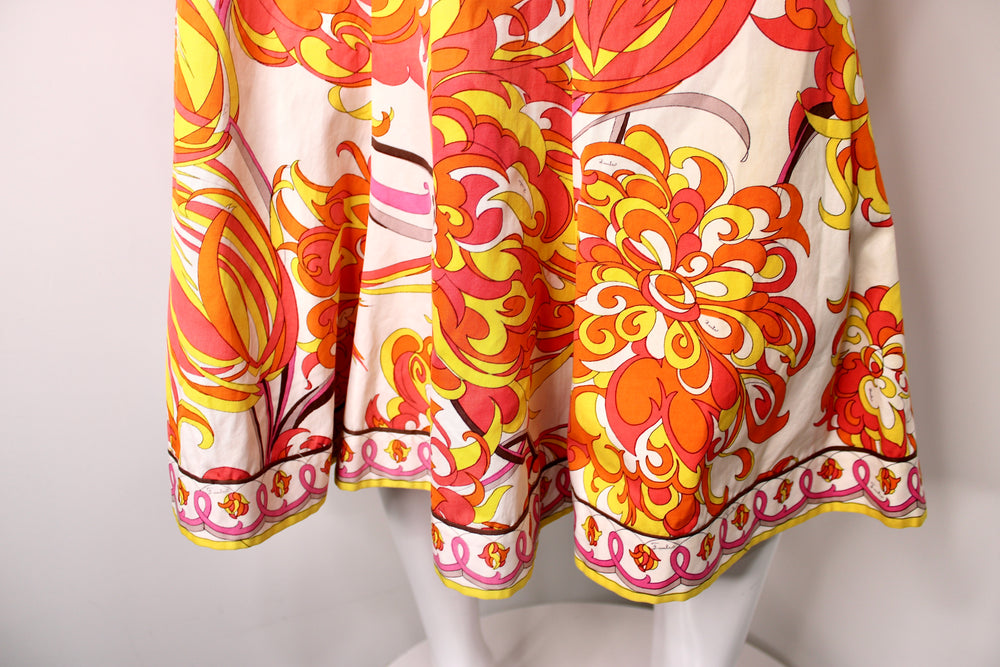 Emilio Pucci Orange & Yellow Print Pleated Midi Skirt circa 1960s