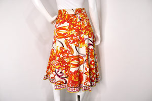 Emilio Pucci Orange & Yellow Print Pleated Midi Skirt circa 1960s