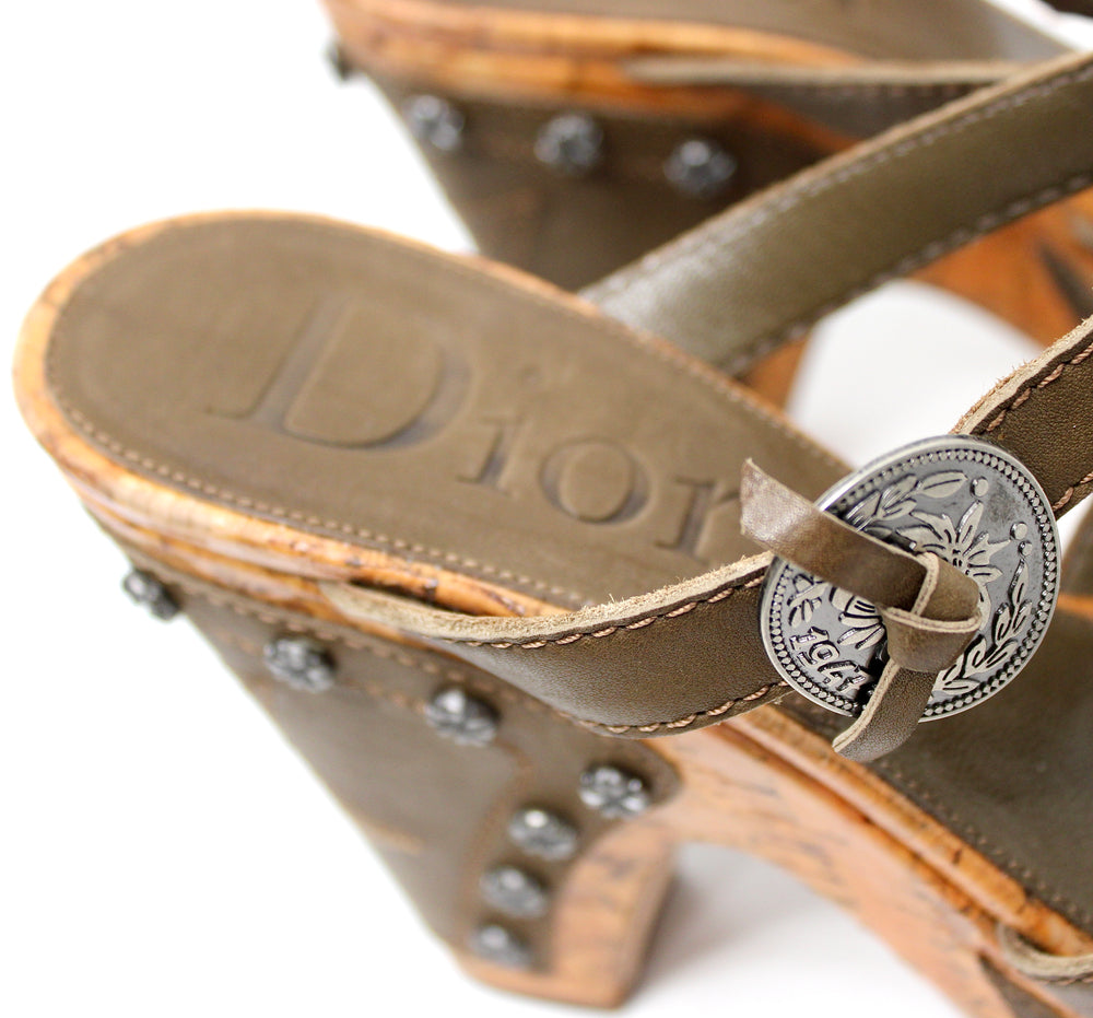 John Galliano for Christian Dior Leather Studded Cork Wedge