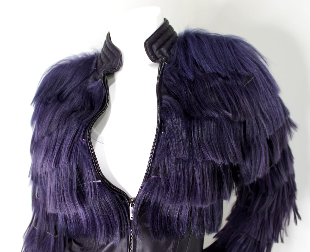 Emporio Armani Purple Faux Leather Kidassia Goat Fur Vintage