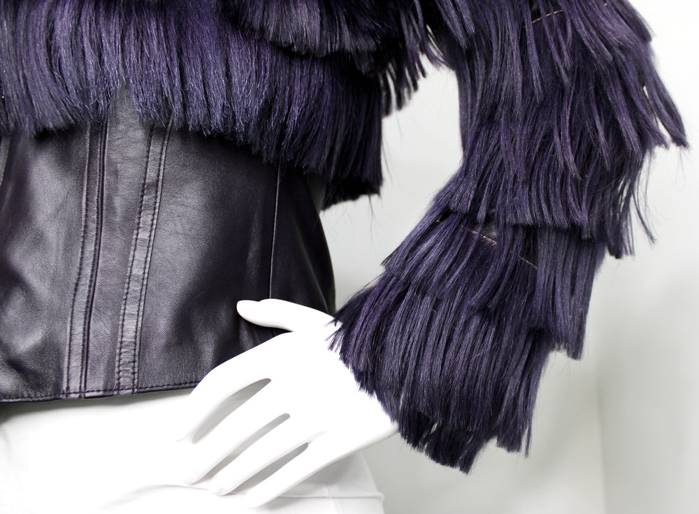 Emporio Armani Purple Faux Leather Kidassia Goat Fur Vintage