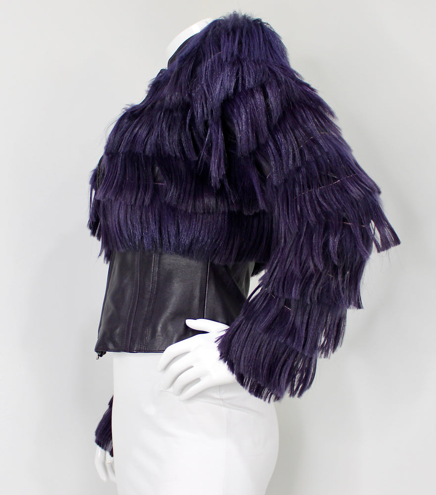Emporio Armani Purple Faux Leather Kidassia Goat Fur Vintage