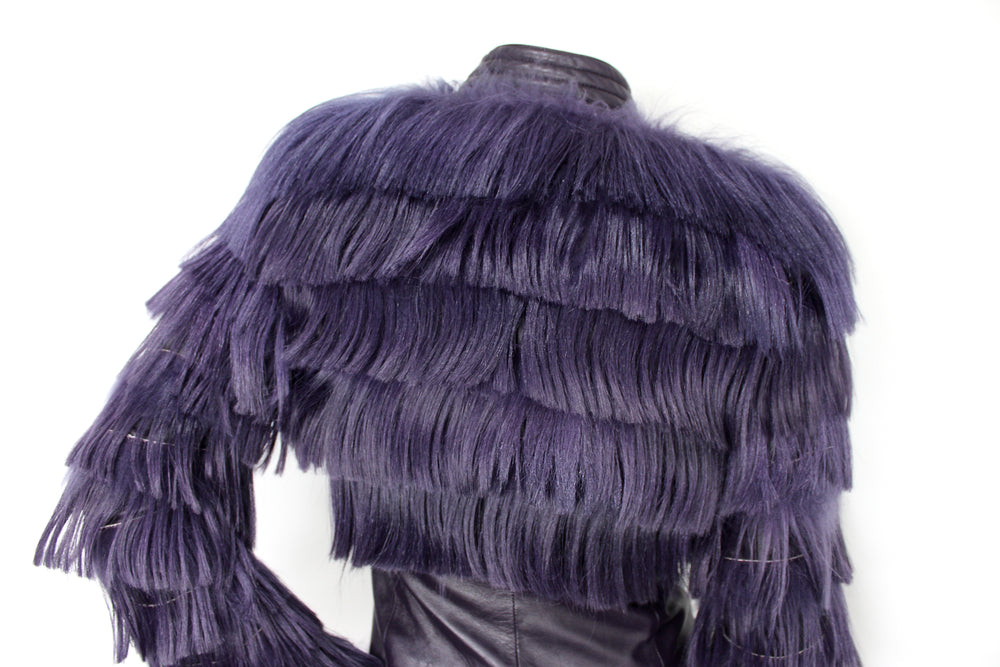 Emporio Armani Purple Faux Leather Kidassia Goat Fur Vintage