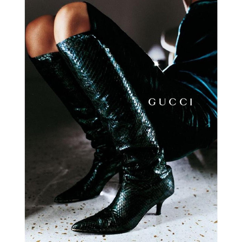 Tom Ford for Gucci 1997 Deep Green Knee High Python Boots