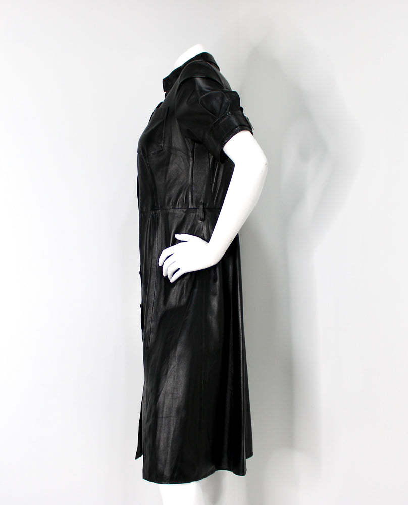 Altuzarra Black Lambskin Leather Midi Shirt Dress – Vintage by Misty