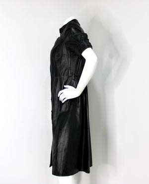 Altuzarra Black Lambskin Leather Midi Shirt Dress