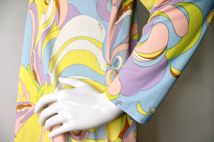 Emilio Pucci Blue Aruba Print Jersey Long-Sleeve Vintage Maxi