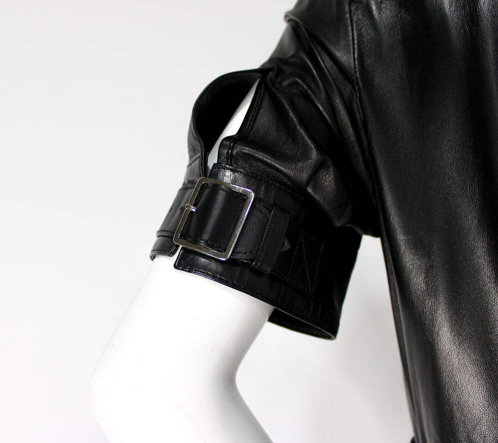 Altuzarra Black Lambskin Leather Midi Shirt Dress  Vintage by Misty