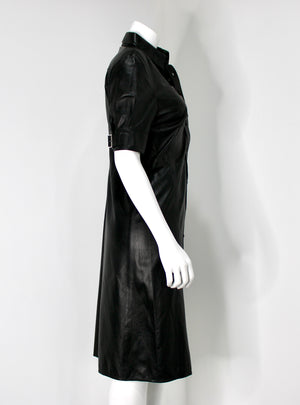 Altuzarra Black Lambskin Leather Midi Shirt Dress