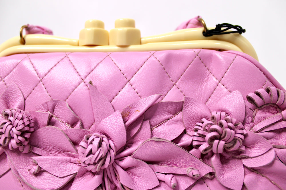 Anthony Luciano Pink Quilted Leather Floral Appliqué Shoulder Bag