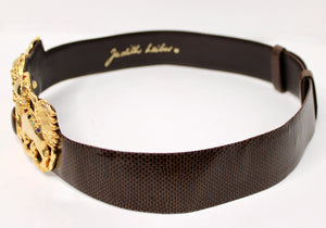 Judith Leiber Foo Dog Stone & Gold-Tone Brown Leather Vintage