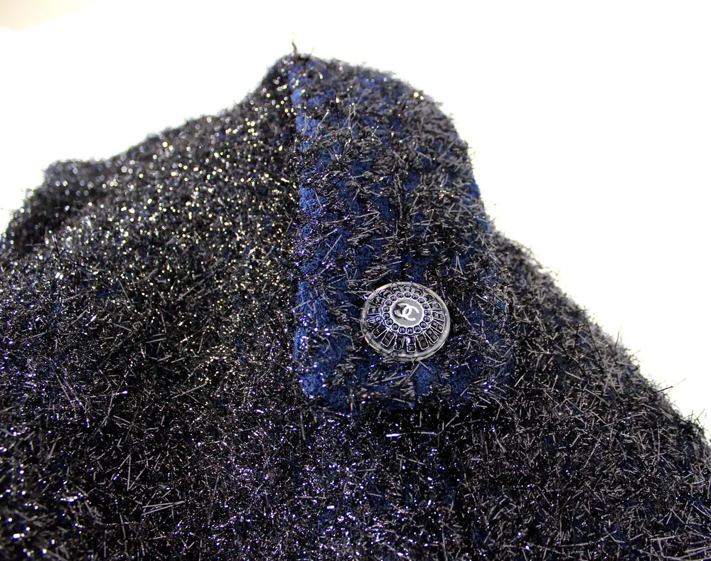 Chanel Black & Navy Metallic Wool Blend Cape 2019