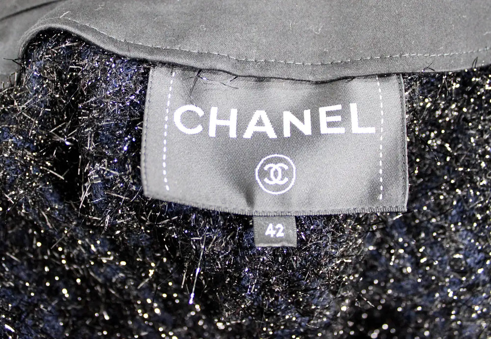 Chanel Black & Navy Metallic Wool Blend Cape 2019
