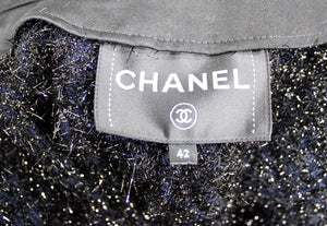 Chanel Black & Navy Metallic Wool Blend Cape 2019