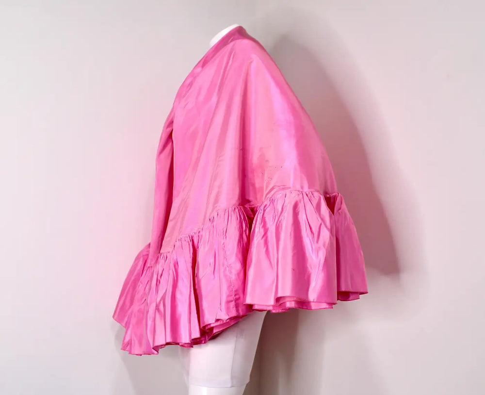 Christian Dior Pink Silk Taffeta Ruffle Shawl circa 1970s