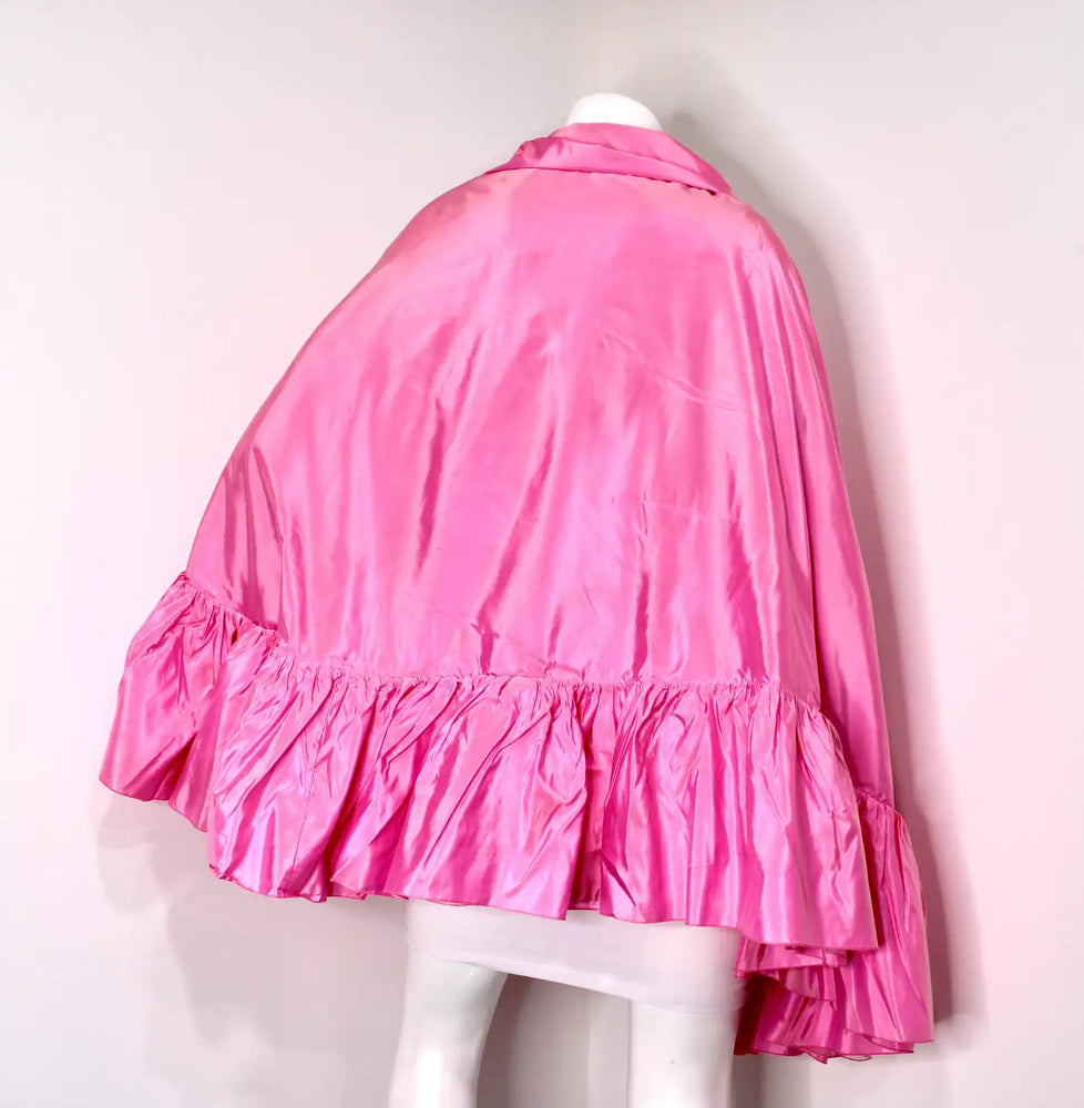 Christian Dior Pink Silk Taffeta Ruffle Shawl circa 1970s