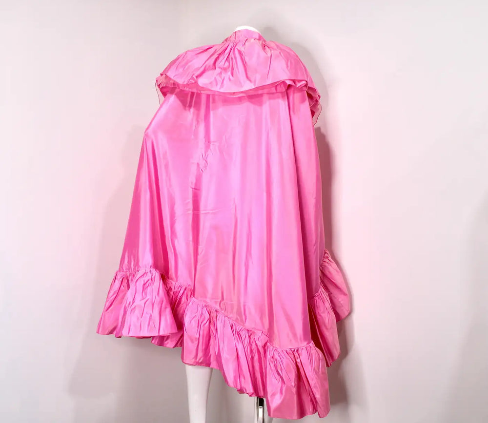 Christian Dior Pink Silk Taffeta Ruffle Shawl circa 1970s