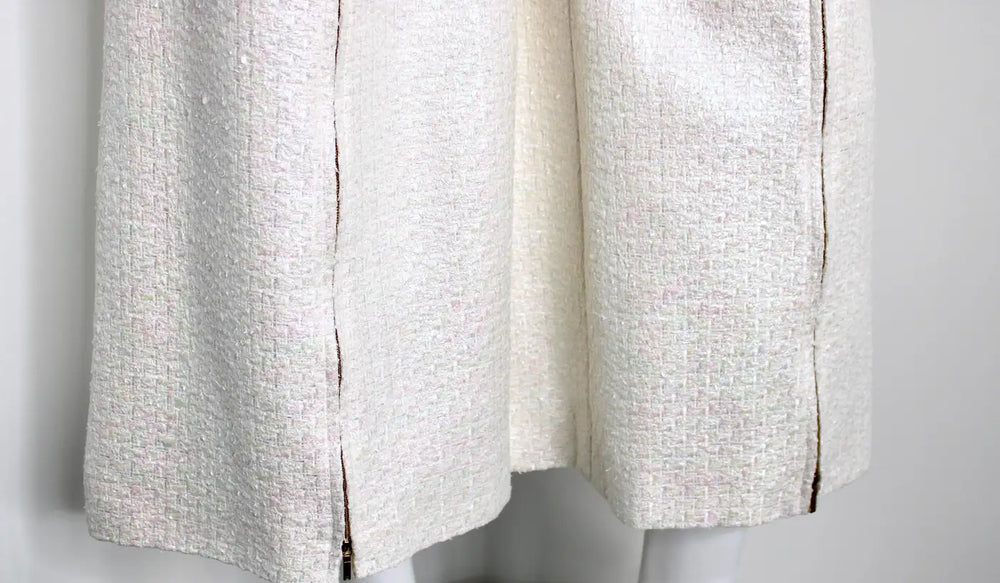 Chanel White Iridescent Tweed Wide Leg Trousers