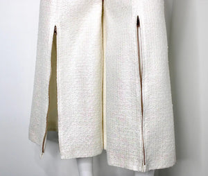 Chanel White Iridescent Tweed Wide Leg Trousers