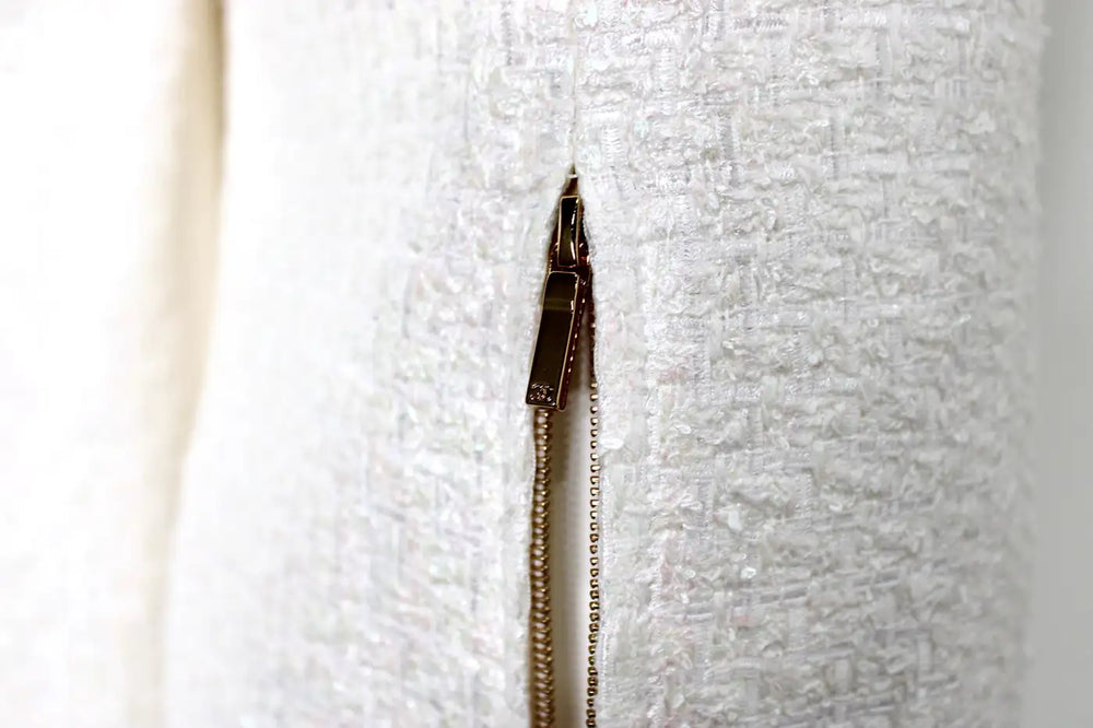 Chanel White Iridescent Tweed Wide Leg Trousers