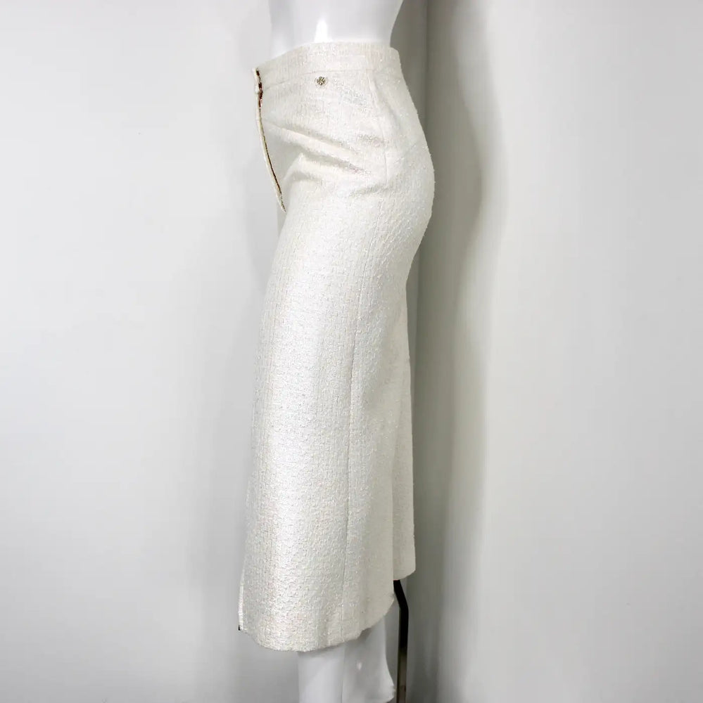 Chanel White Iridescent Tweed Wide Leg Trousers