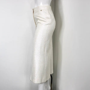 Chanel White Iridescent Tweed Wide Leg Trousers