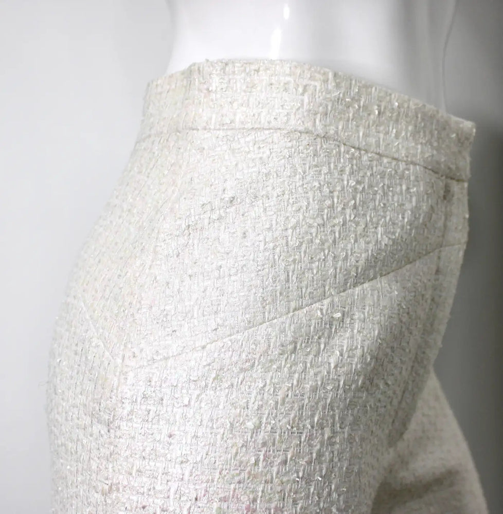 Chanel White Iridescent Tweed Wide Leg Trousers