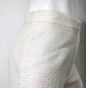 Chanel White Iridescent Tweed Wide Leg Trousers