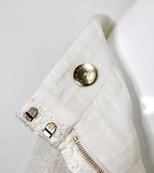 Chanel White Iridescent Tweed Wide Leg Trousers