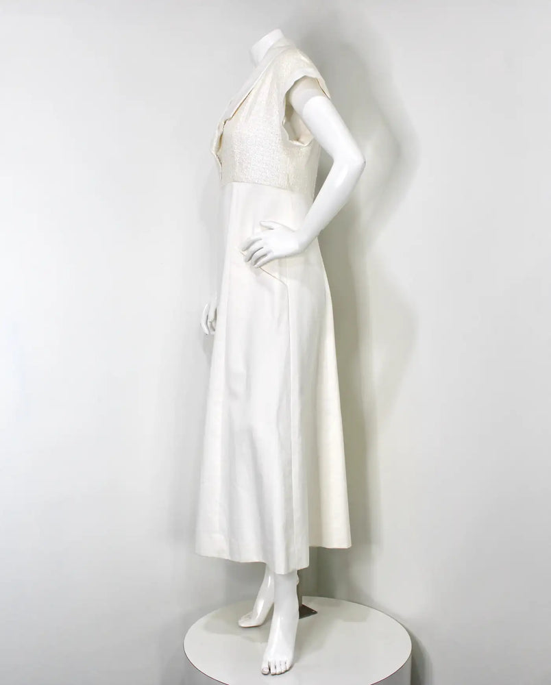 Chanel White Cotton & Tweed Iridescent Wide Leg Jumpsuit