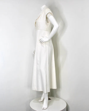 Chanel White Cotton & Tweed Iridescent Wide Leg Jumpsuit