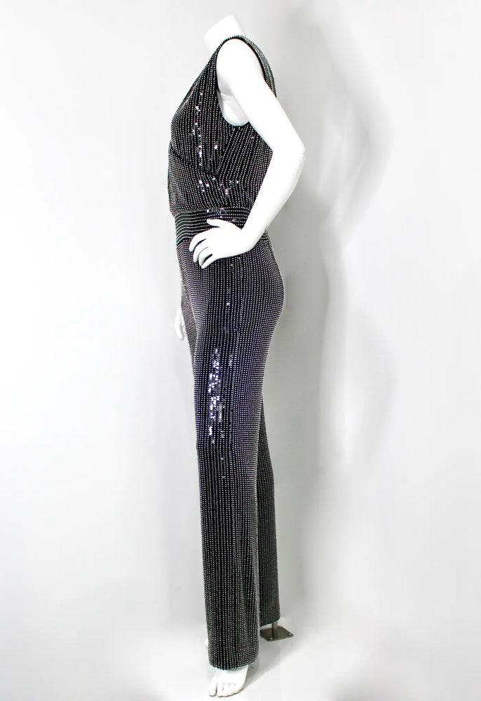 Balmain Black & Silver Beaded Sequin Embellished Jumpsuit