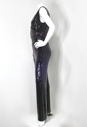 Balmain Black & Silver Beaded Sequin Embellished Jumpsuit