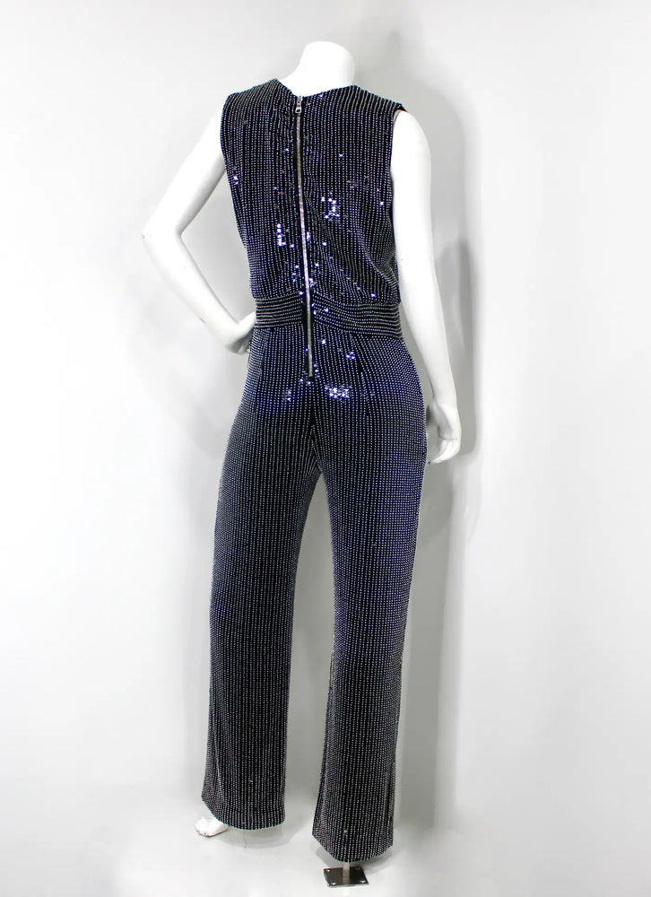 Balmain Black & Silver Beaded Sequin Embellished Jumpsuit