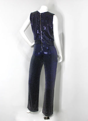 Balmain Black & Silver Beaded Sequin Embellished Jumpsuit