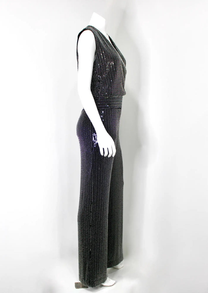 Balmain Black & Silver Beaded Sequin Embellished Jumpsuit