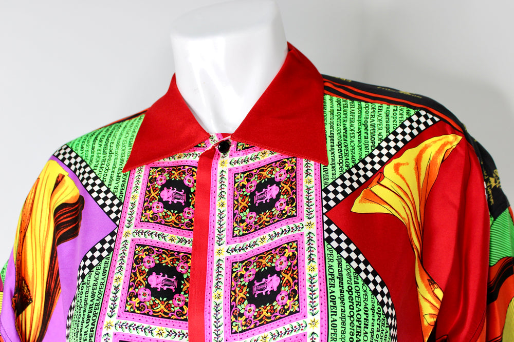 Gianni Versace Opera Multicolor Silk Print Button-Up Shirt circa