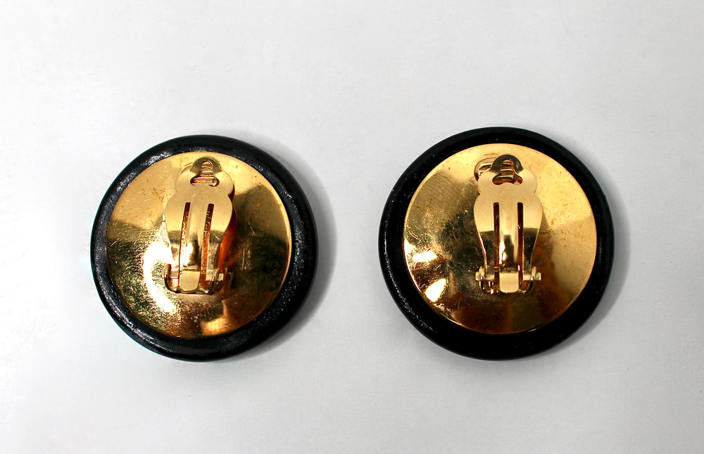 Chanel Black & Gold-Tone Round Clip-On Earrings circa 1997