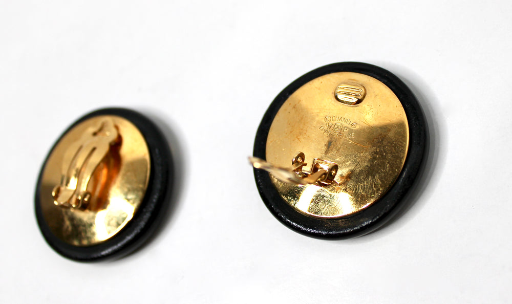 Chanel Black & Gold-Tone Round Clip-On Earrings circa 1997