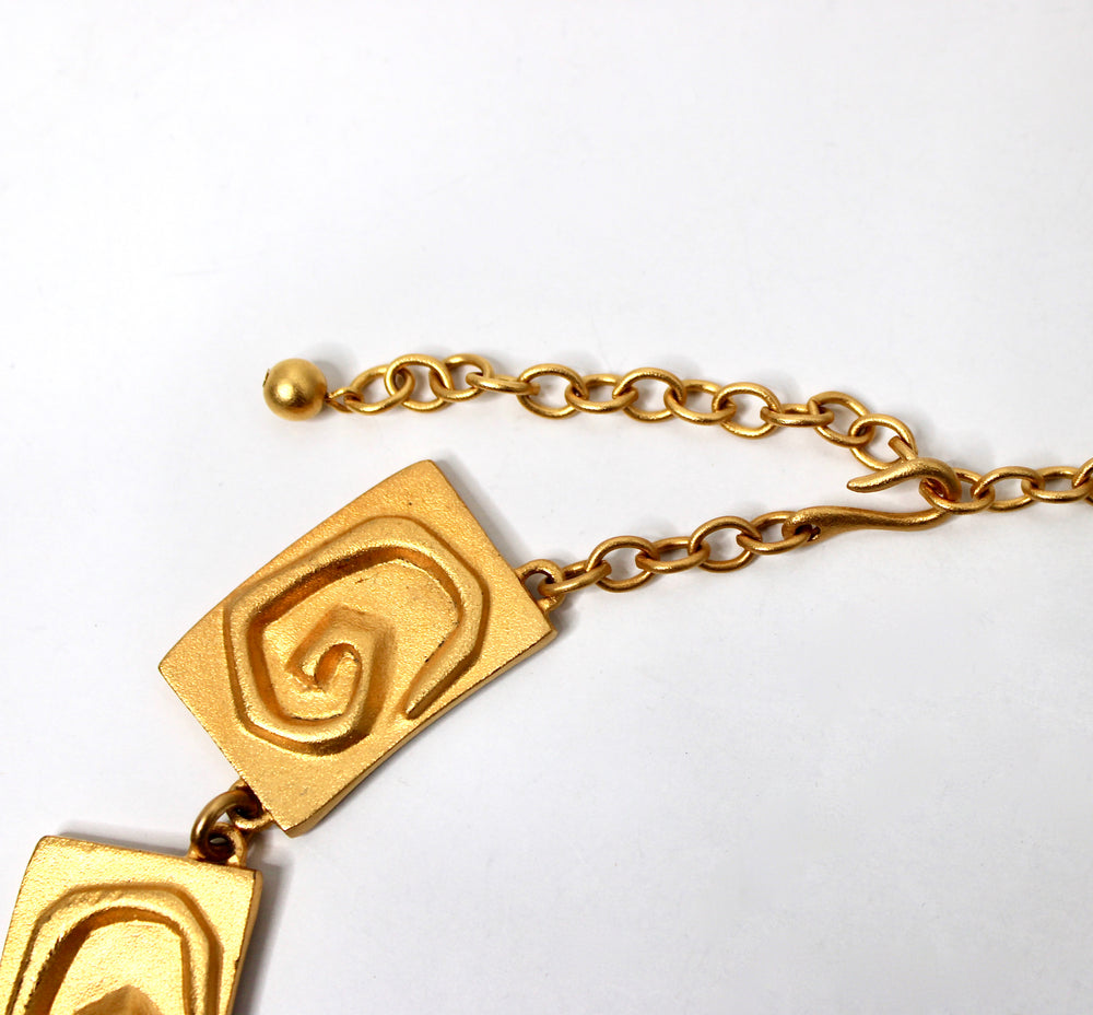 Carlos Falchi Hieroglyph Style Cabochon Gold-Tone Necklace