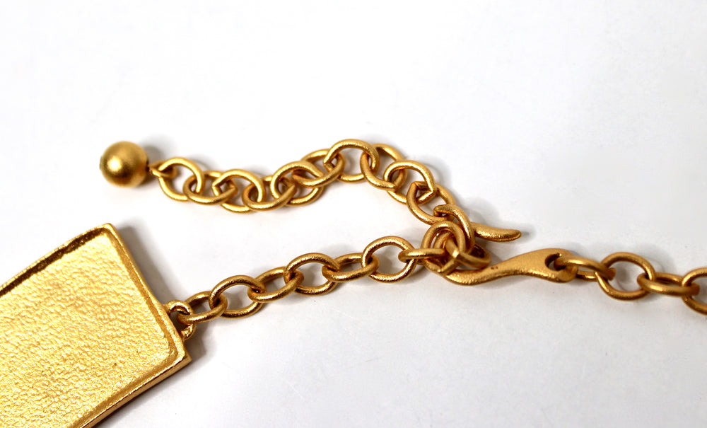 Carlos Falchi Hieroglyph Style Cabochon Gold-Tone Necklace