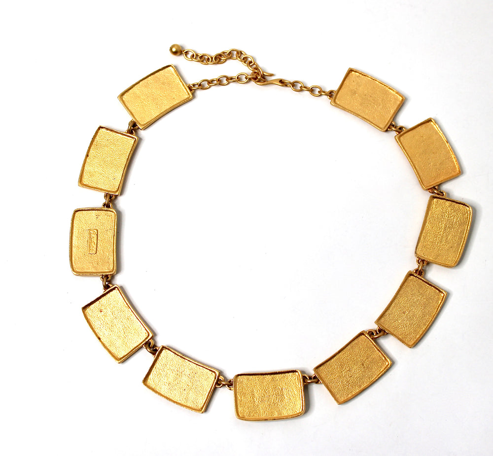 Carlos Falchi Hieroglyph Style Cabochon Gold-Tone Necklace