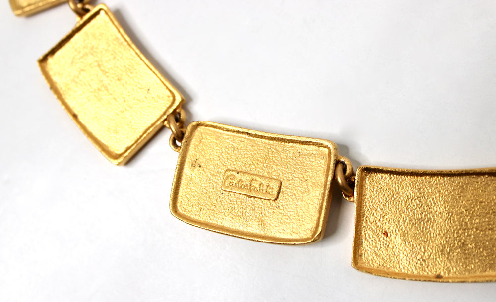 Carlos Falchi Hieroglyph Style Cabochon Gold-Tone Necklace