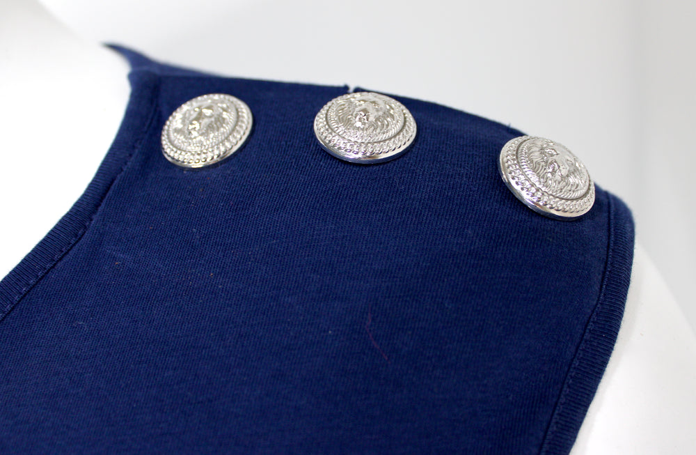 Balmain Paris Navy Blue Logo T-Shirt With Shoulder Medallions