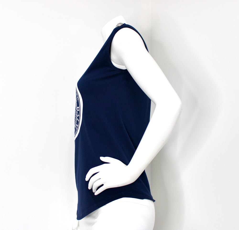 Balmain Paris Navy Blue Logo T-Shirt With Shoulder Medallions