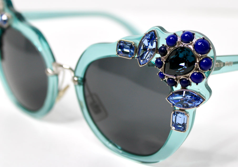 Miu Miu Rhinestone Embellished Cateye Sunglasses Miu Miu Dark Blue/Black Gradient SMU 03P Crystal Embellished  main image 2