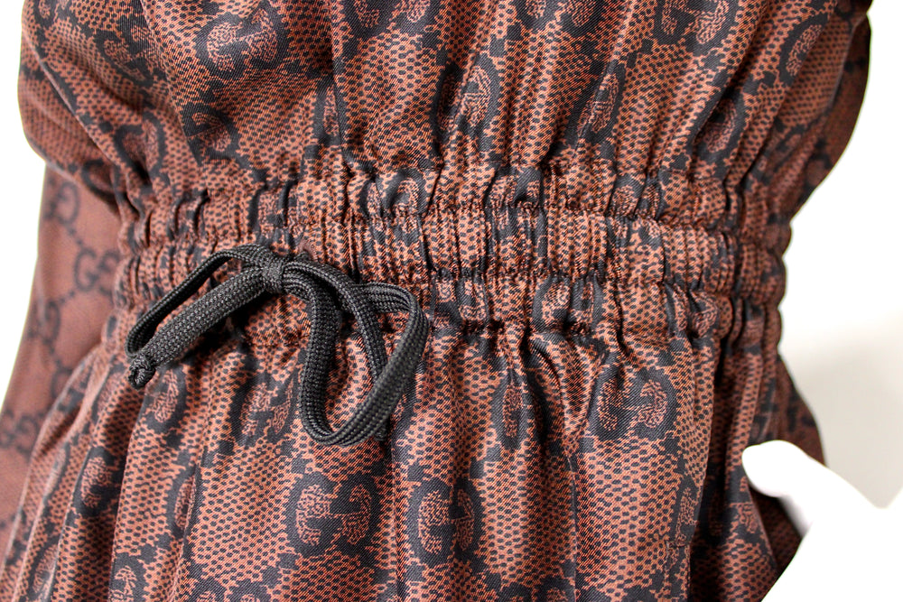 Gucci Brown GG Supreme Drawstring Waist Half-Zip Mini Dress